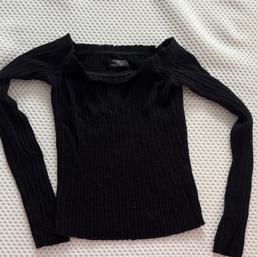 Bershka Black Ribbed Off-Shoulder Top